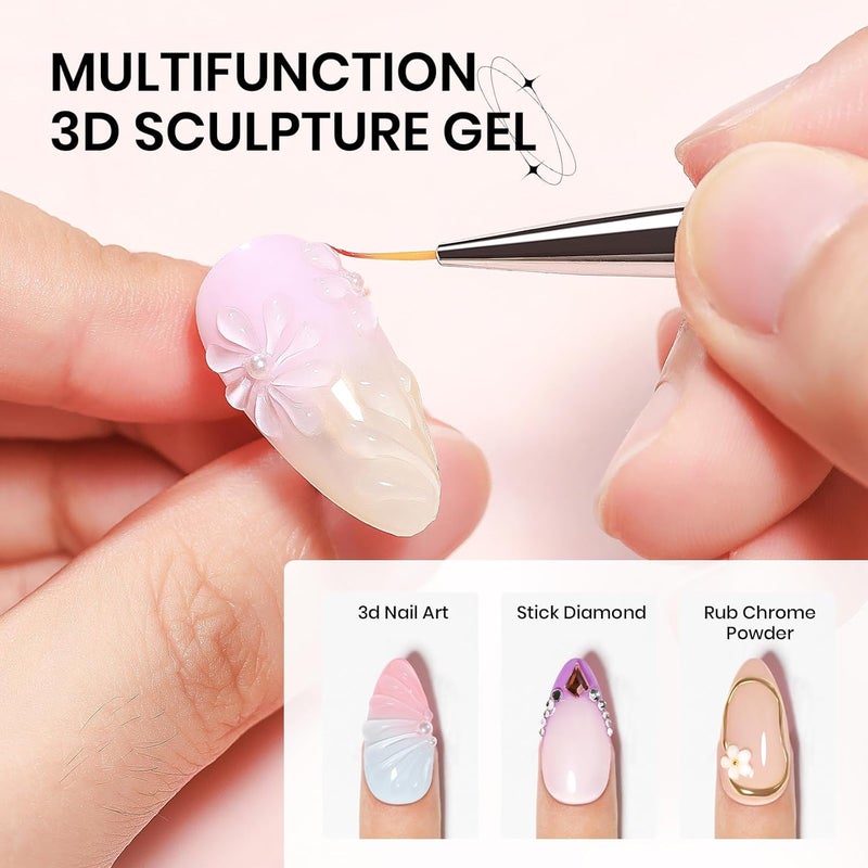 SUPWEE 3D Gel Nail Art with No Wipe Chrome Powder Sculpting Painting Gel for Nail Charms Rhinestone Decoration Adhesive with Nails Art Brushes DIY Manicure at Home - Image 2